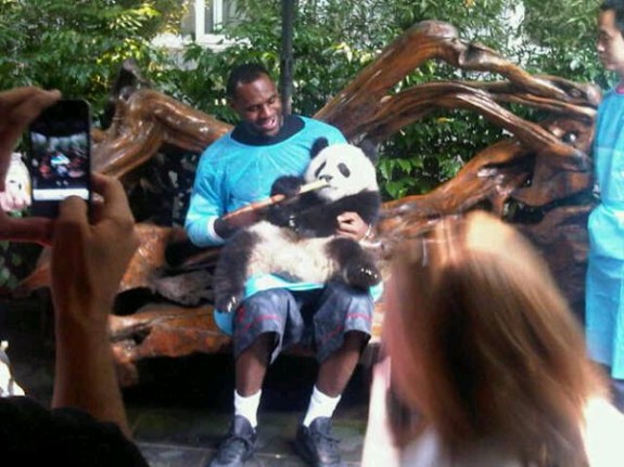 LeBron James Gets His Turn To Hug A Panda [Photo]