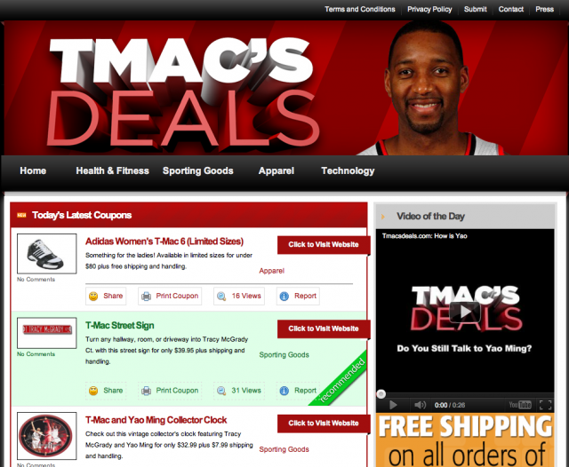 Tracy McGrady launches deals website, it’s like Groupon for sports stuff