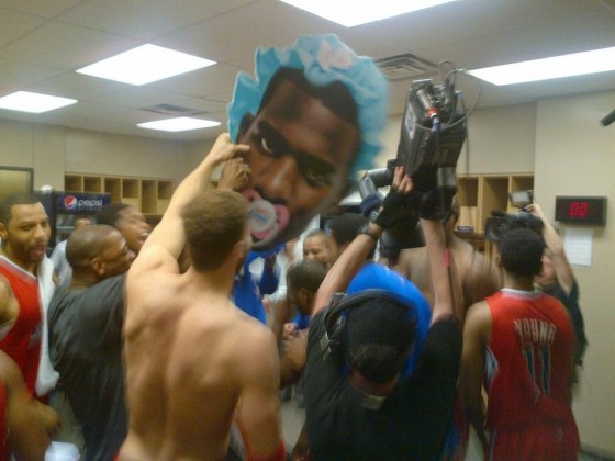 Clippers celebrate game 7 win with a Chris Paul baby bonnet sign