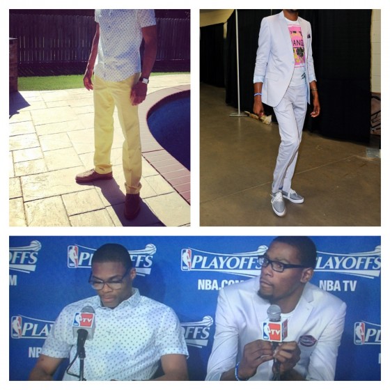 Kevin Durant & Russell Westbrook get bright and sunny for game 2 postgame [photos]