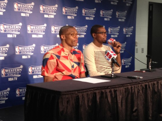 Russell Westbrook rocks Urban Outfitters & Kevin Durant in purple and cream [photos]