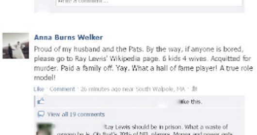 Patriots Wes Welker’s wife Anna Burns apologizes for Facebook comments about Ray Lewis