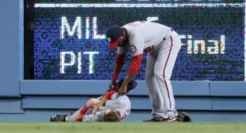 Nationals Bryce Harper slams into the outfield wall [video]