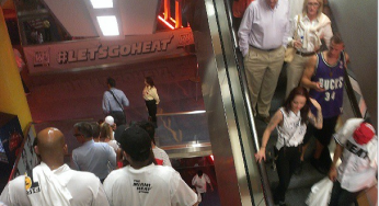 Miami Heat fans cause a scene trying to get back in American Airlines Arena after leaving early