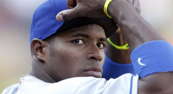 Dodgers Yasiel Puig flips bat in celebration of…
